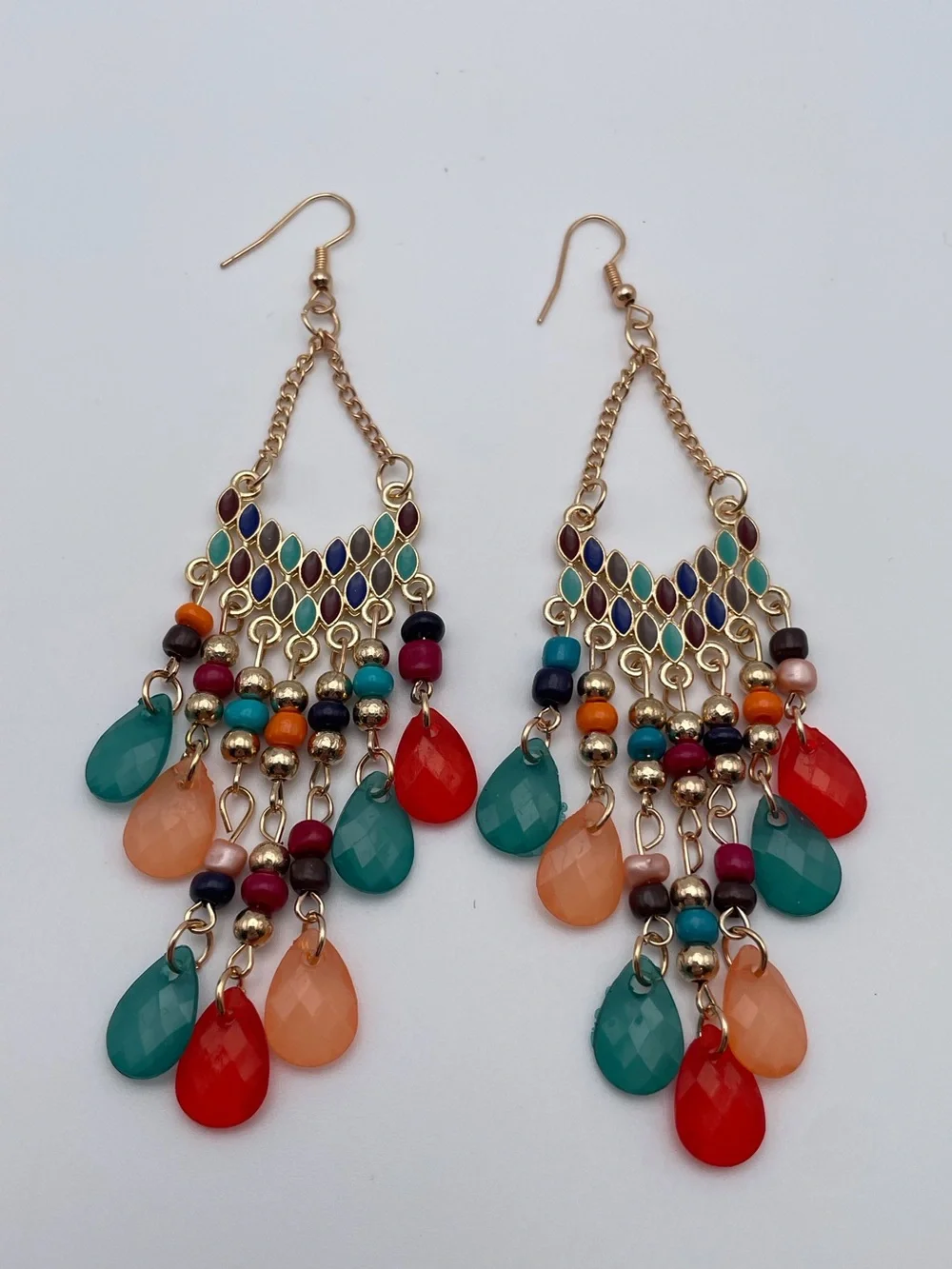 Multicolored Water Drop Beaded Dangling Earrings
